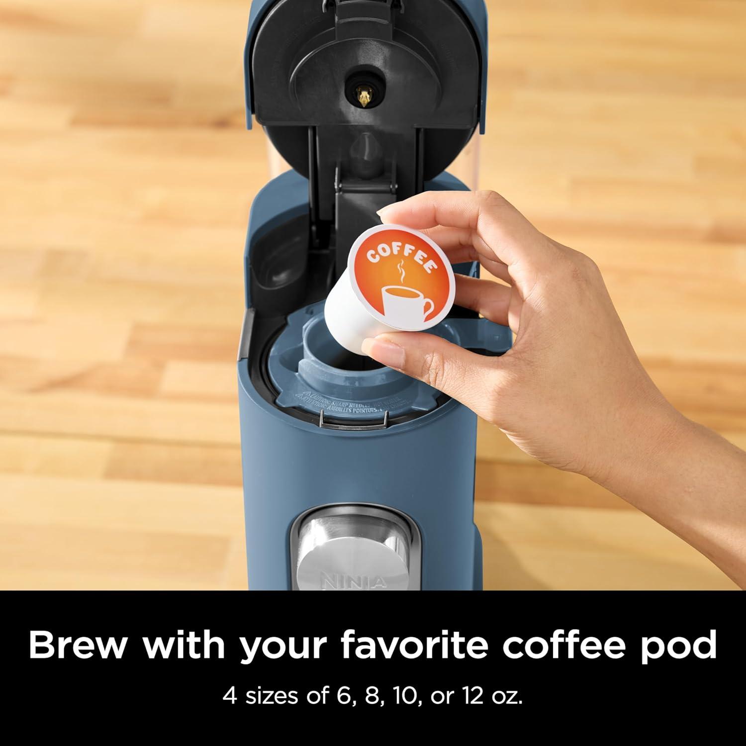 imageNinja Pods ampamp Grounds SingleServe Coffee Maker KCup Pod Compatible Brews Grounds Compact Design 56oz Reservoir 6oz Cup to 24oz Travel Mug Brew Sizes Iced Coffee Maker Stone PB041STBlue