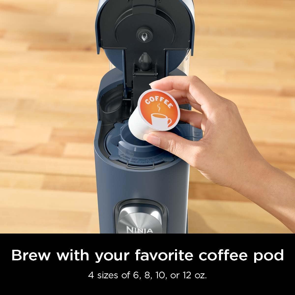 imageNinja Pods ampamp Grounds SingleServe Coffee Maker KCup Pod Compatible Brews Grounds Compact Design 56oz Reservoir 6oz Cup to 24oz Travel Mug Brew Sizes Iced Coffee Maker Stone PB041STNavy