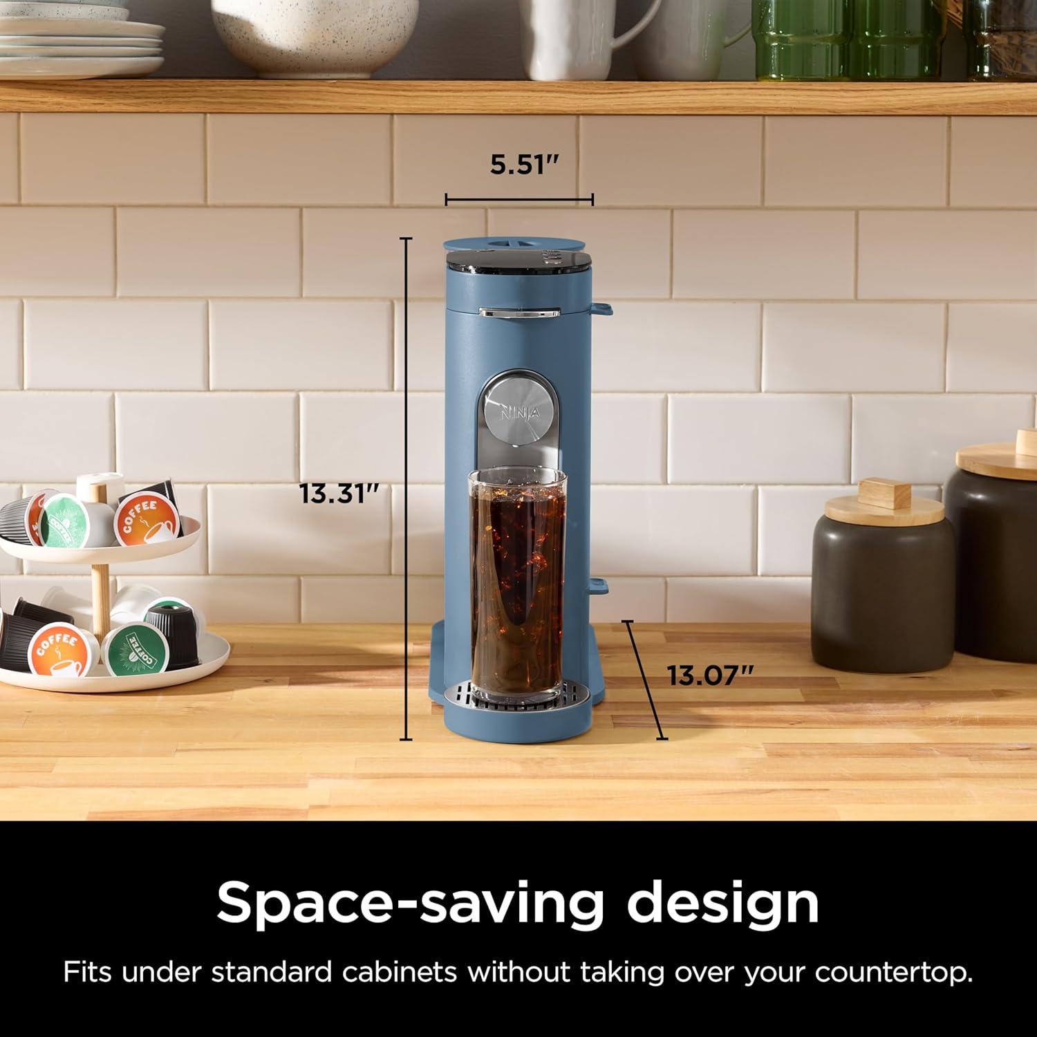 imageNinja Pods ampamp Grounds SingleServe Coffee Maker KCup Pod Compatible Brews Grounds Compact Design 56oz Reservoir 6oz Cup to 24oz Travel Mug Brew Sizes Iced Coffee Maker Stone PB041STBlue