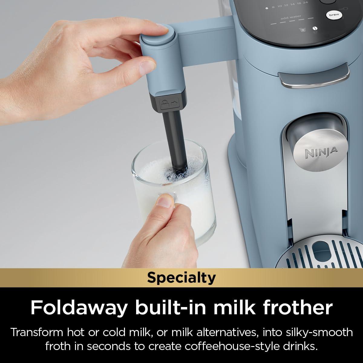 imageNinja Pods ampamp Grounds Specialty SingleServe Coffee Maker KCup Pod Compatible BuiltIn Milk Frother 6oz Cup to 24oz Travel Mug Sizes Iced Coffee Maker Glacier Blue PB051GBXL Blue