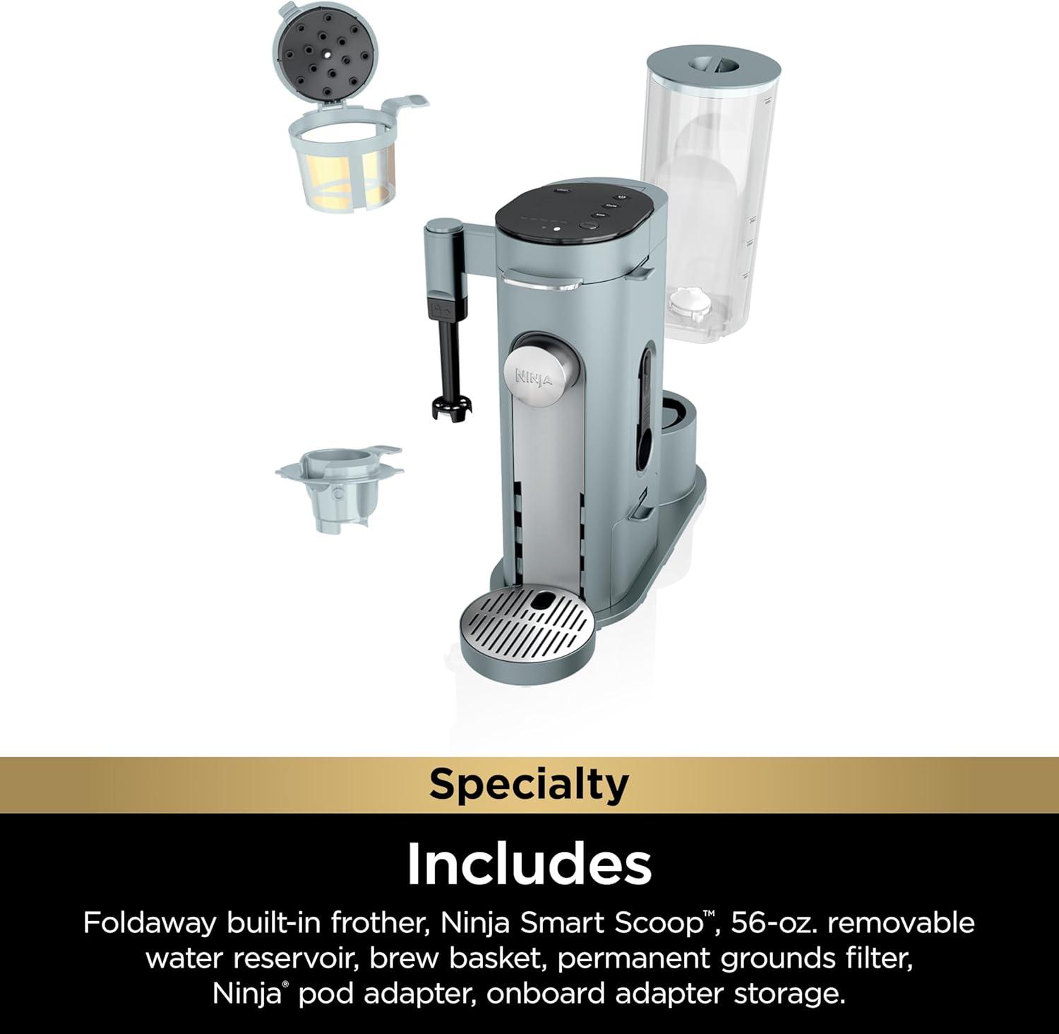 imageNinja Pods ampamp Grounds Specialty SingleServe Coffee Maker KCup Pod Compatible BuiltIn Milk Frother 6oz Cup to 24oz Travel Mug Sizes Iced Coffee Maker Glacier Blue PB051GBGlacier Blue