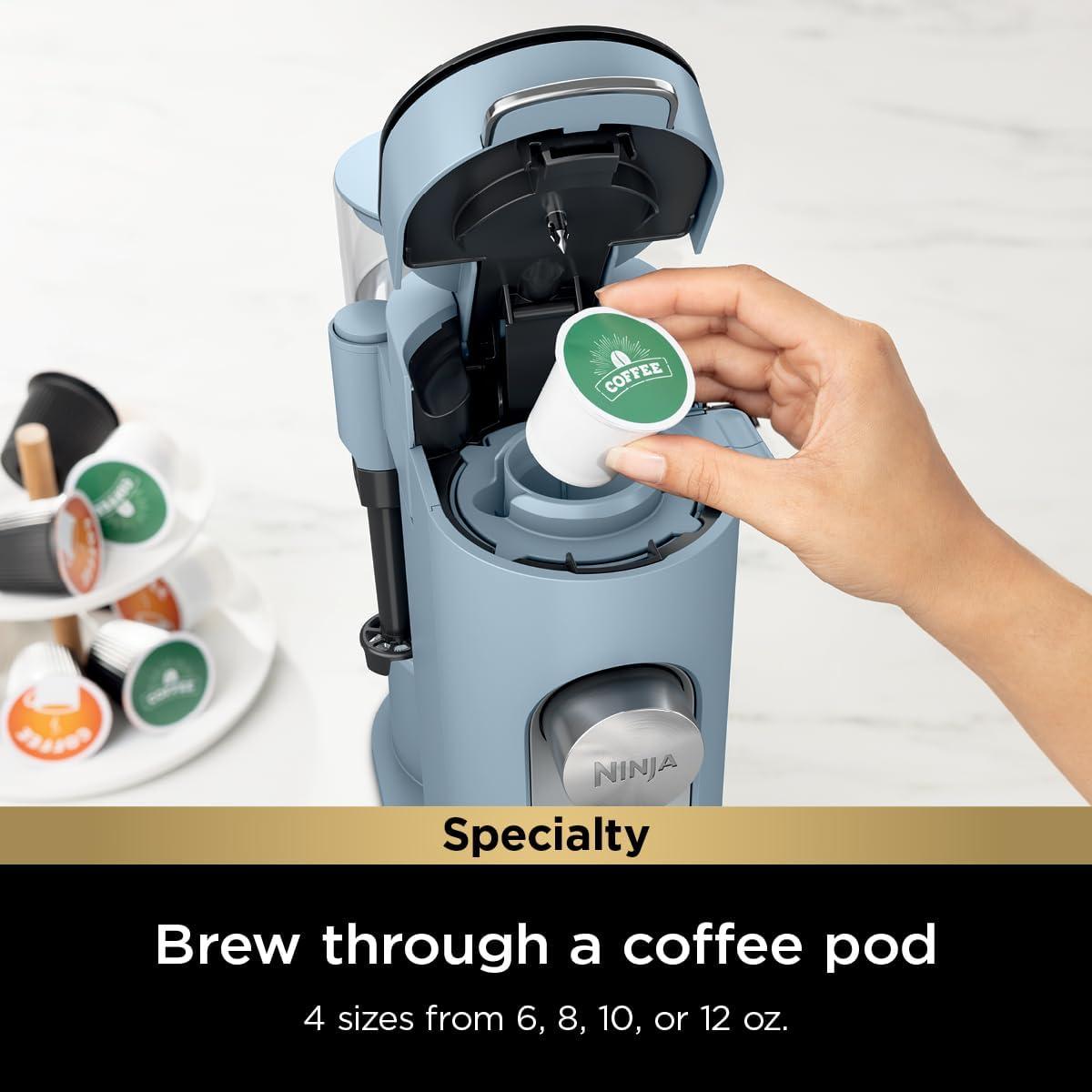 imageNinja Pods ampamp Grounds Specialty SingleServe Coffee Maker KCup Pod Compatible BuiltIn Milk Frother 6oz Cup to 24oz Travel Mug Sizes Iced Coffee Maker Glacier Blue PB051GBXL Blue