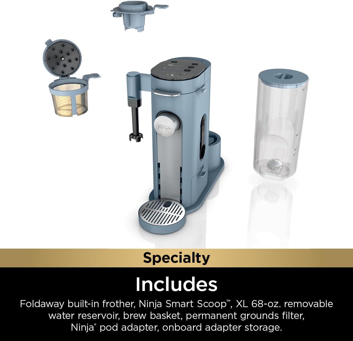 imageNinja Pods ampamp Grounds Specialty SingleServe Coffee Maker KCup Pod Compatible BuiltIn Milk Frother 6oz Cup to 24oz Travel Mug Sizes Iced Coffee Maker Glacier Blue PB051GBXL Blue