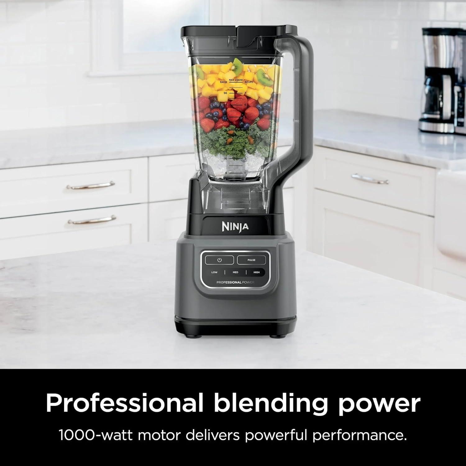 imageNinja Professional 72 Oz Countertop Blender with 1000Watt Base and Total Crushing Technology forSmoothies Ice and Frozen Fruit Black Renewed