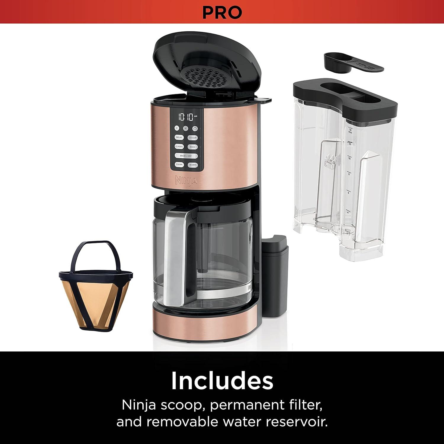 imageNinja Programmable XL 14Cup Coffee Maker PRO with Permanent Filter 2 Brew Styles Classic ampamp Rich Delay Brew Freshness Timer ampamp Keep Warm Dishwasher Safe Copper DCM201CPCopper