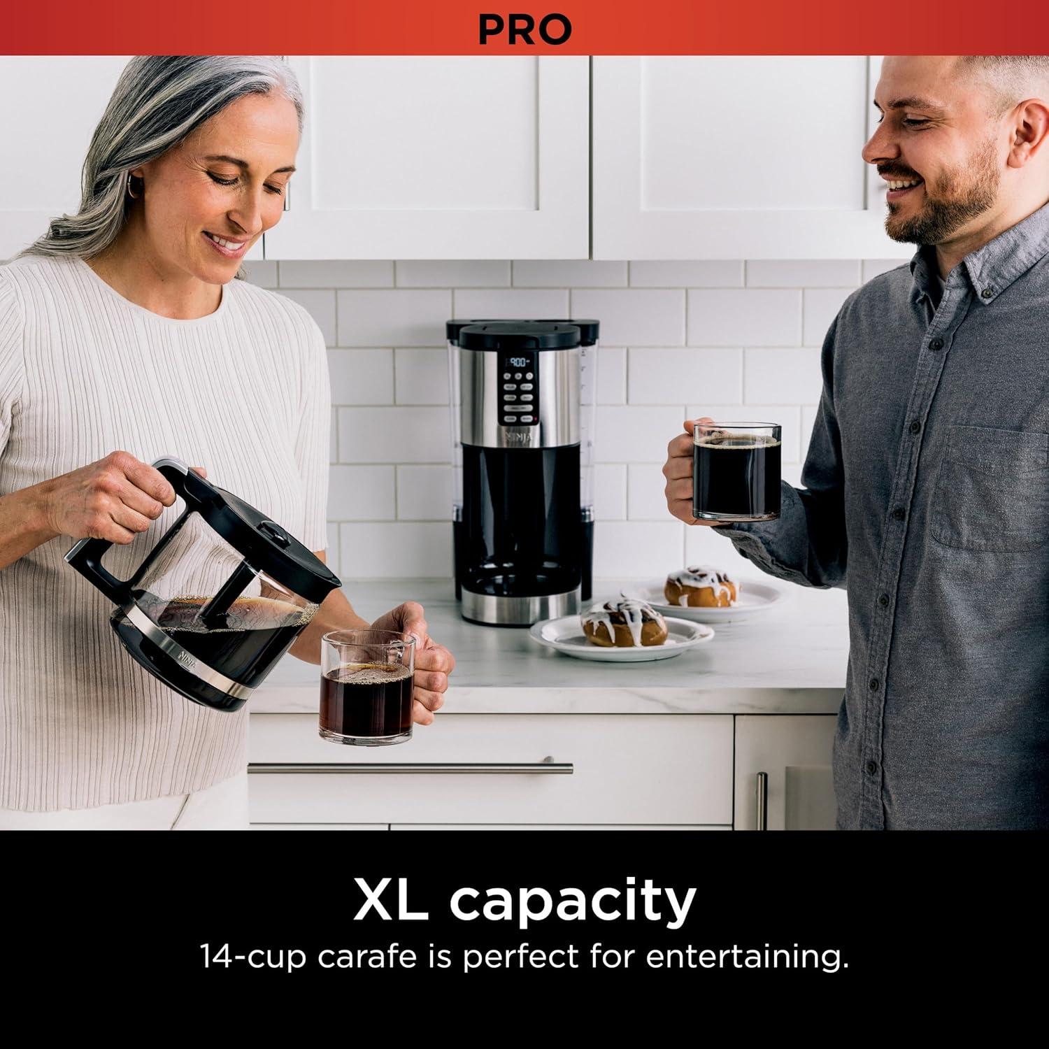 imageNinja Programmable XL 14Cup Coffee Maker PRO with Permanent Filter 2 Brew Styles Classic ampamp Rich Delay Brew Freshness Timer ampamp Keep Warm Dishwasher Safe Copper DCM201CPStainless Steel