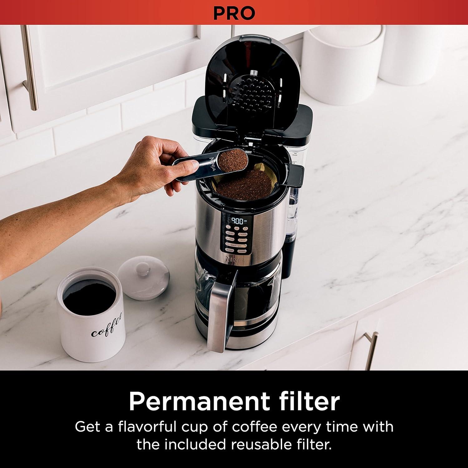 imageNinja Programmable XL 14Cup Coffee Maker PRO with Permanent Filter 2 Brew Styles Classic ampamp Rich Delay Brew Freshness Timer ampamp Keep Warm Dishwasher Safe Copper DCM201CPStainless Steel