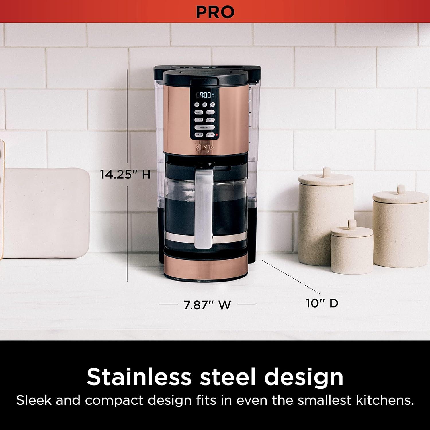 imageNinja Programmable XL 14Cup Coffee Maker PRO with Permanent Filter 2 Brew Styles Classic ampamp Rich Delay Brew Freshness Timer ampamp Keep Warm Dishwasher Safe Copper DCM201CPCopper