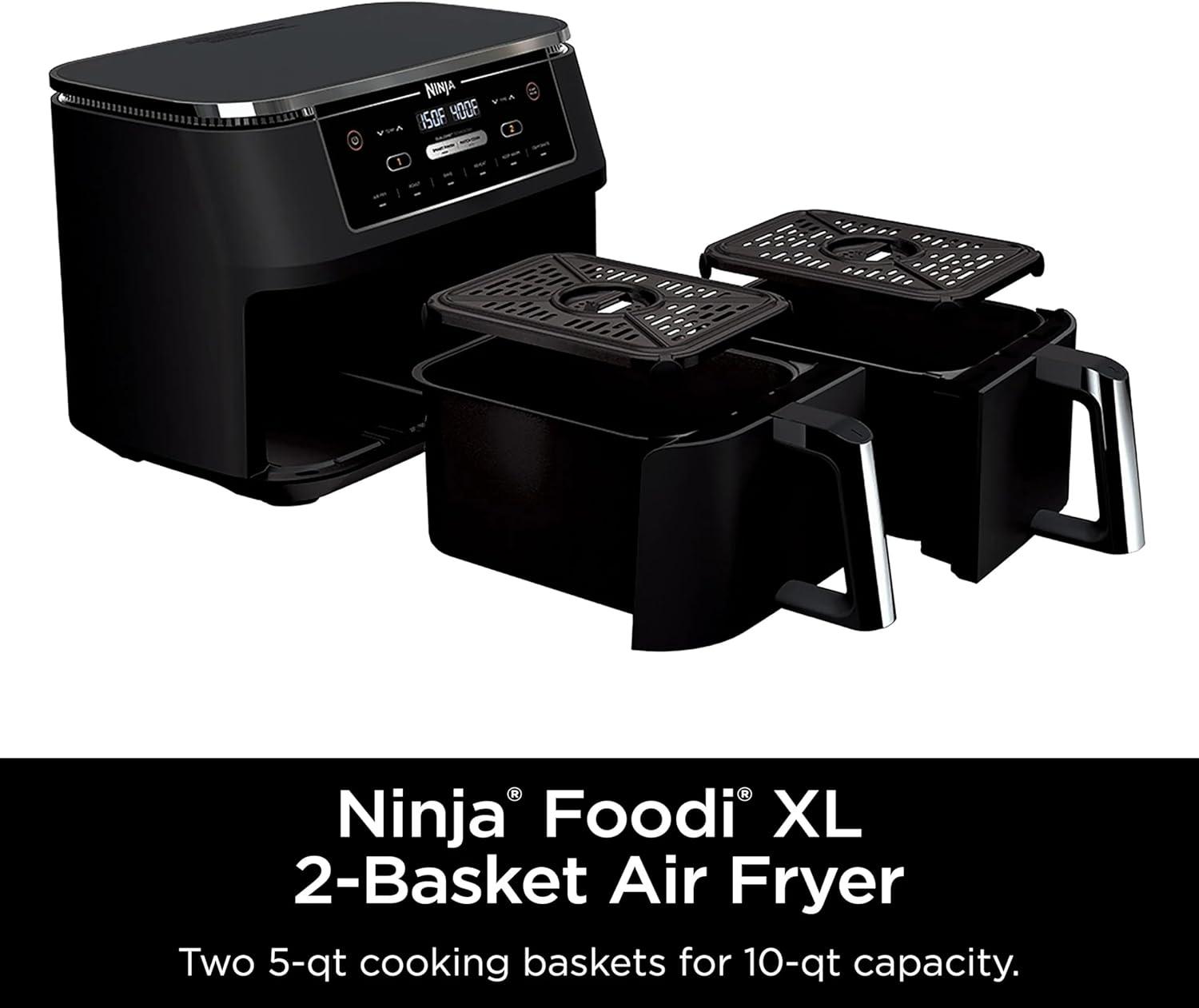 imageNinja RAD300CO Foodi 6in1 10qt XL 2Basket Air Fryer with DualZone Technology Black Renewed