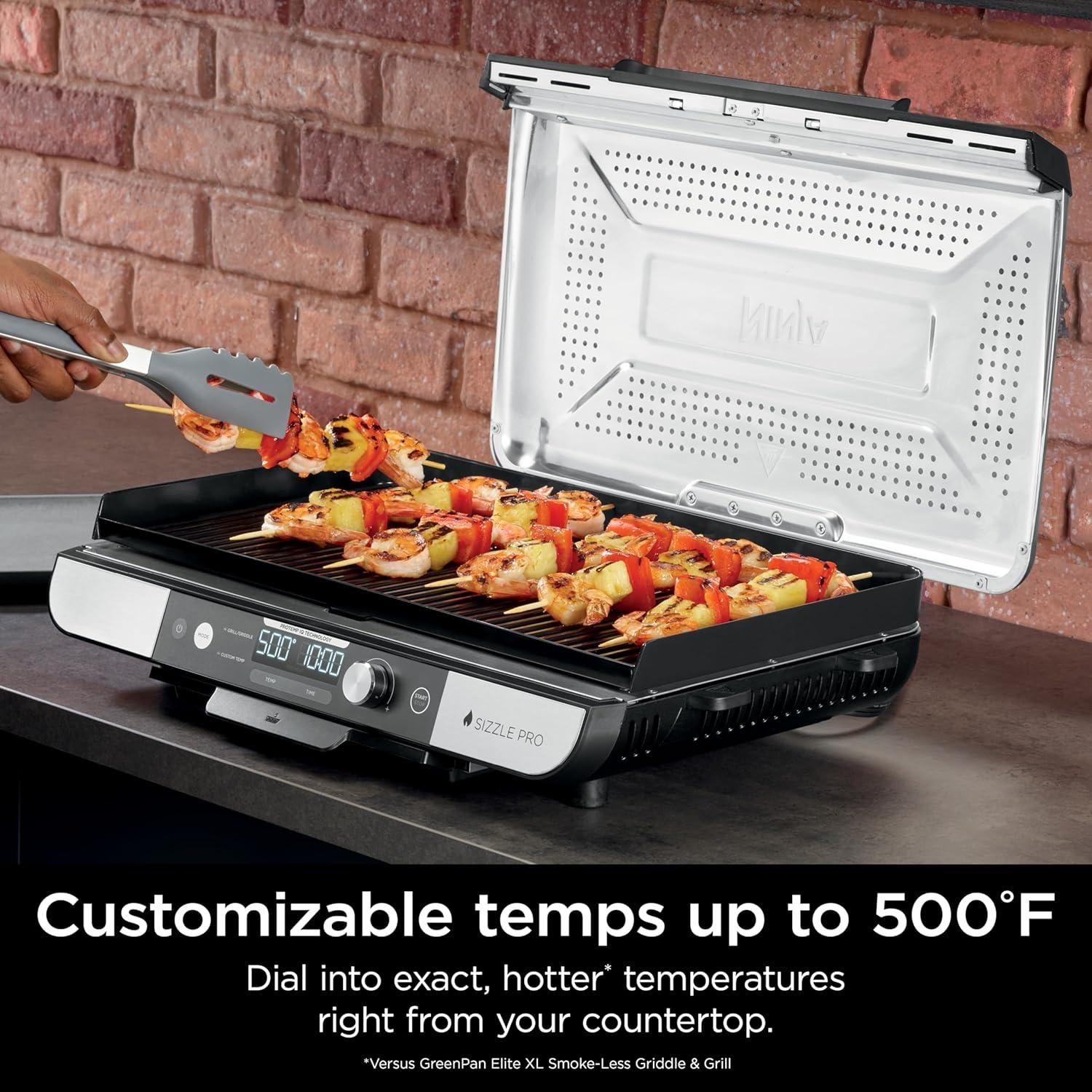 imageNinja Sizzle Pro XL 20Inch Indoor Griddle Grill Detachable Ventilated Lid Grease Control Ceramic Nonstick Plates Even EdgetoEdge Cooking Extra Large Capacity Versatile Silver GX101