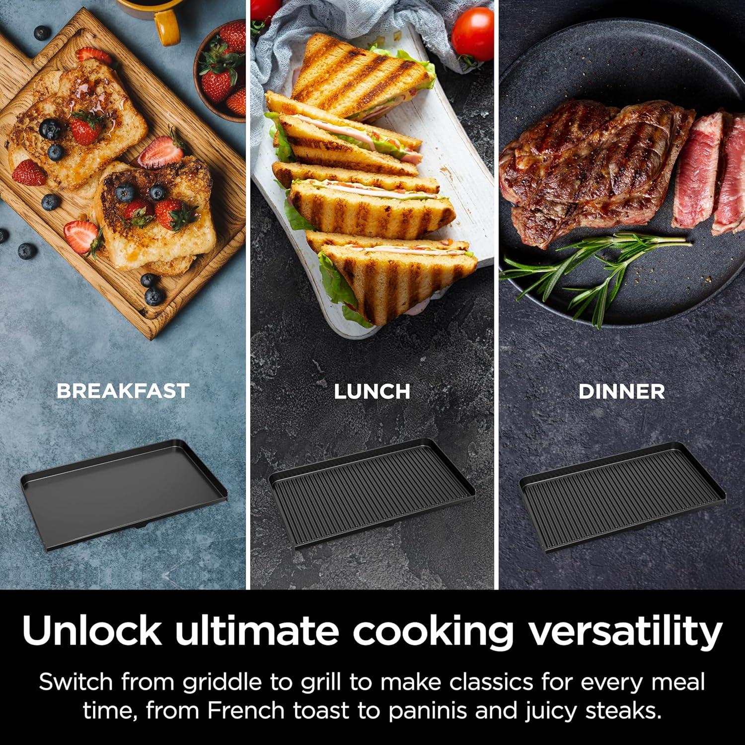 imageNinja Sizzle Pro XL 20Inch Indoor Griddle Grill Detachable Ventilated Lid Grease Control Ceramic Nonstick Plates Even EdgetoEdge Cooking Extra Large Capacity Versatile Silver GX101