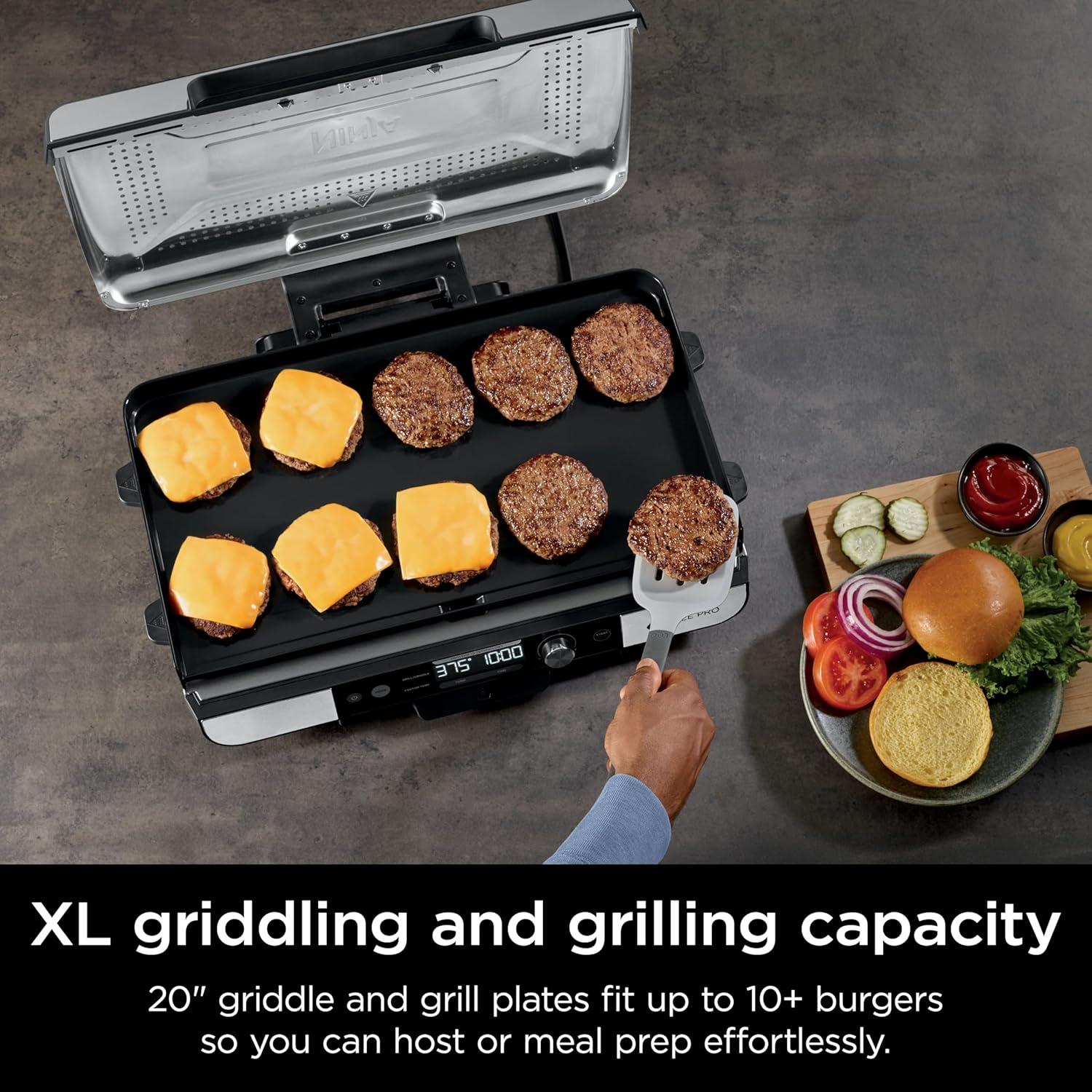 imageNinja Sizzle Pro XL 20Inch Indoor Griddle Grill Detachable Ventilated Lid Grease Control Ceramic Nonstick Plates Even EdgetoEdge Cooking Extra Large Capacity Versatile Silver GX101
