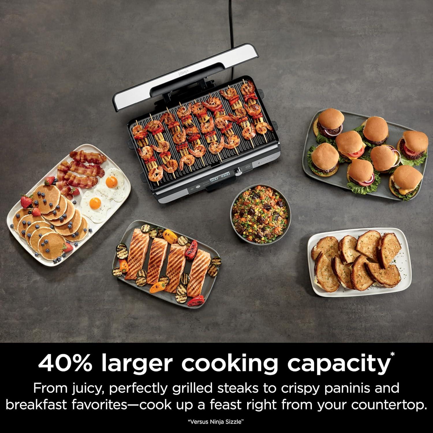 imageNinja Sizzle Pro XL 20Inch Indoor Griddle Grill Detachable Ventilated Lid Grease Control Ceramic Nonstick Plates Even EdgetoEdge Cooking Extra Large Capacity Versatile Silver GX101