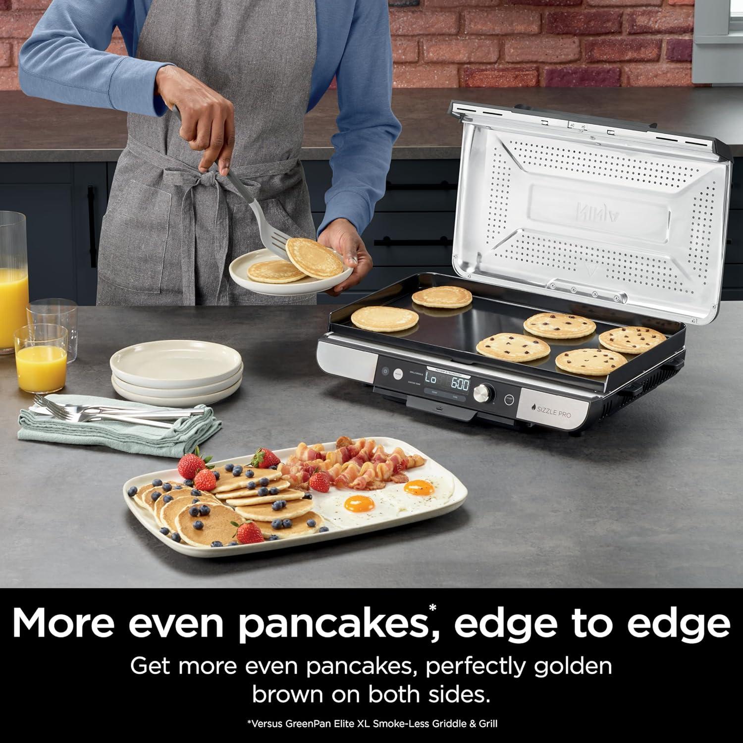 imageNinja Sizzle Pro XL 20Inch Indoor Griddle Grill Detachable Ventilated Lid Grease Control Ceramic Nonstick Plates Even EdgetoEdge Cooking Extra Large Capacity Versatile Silver GX101