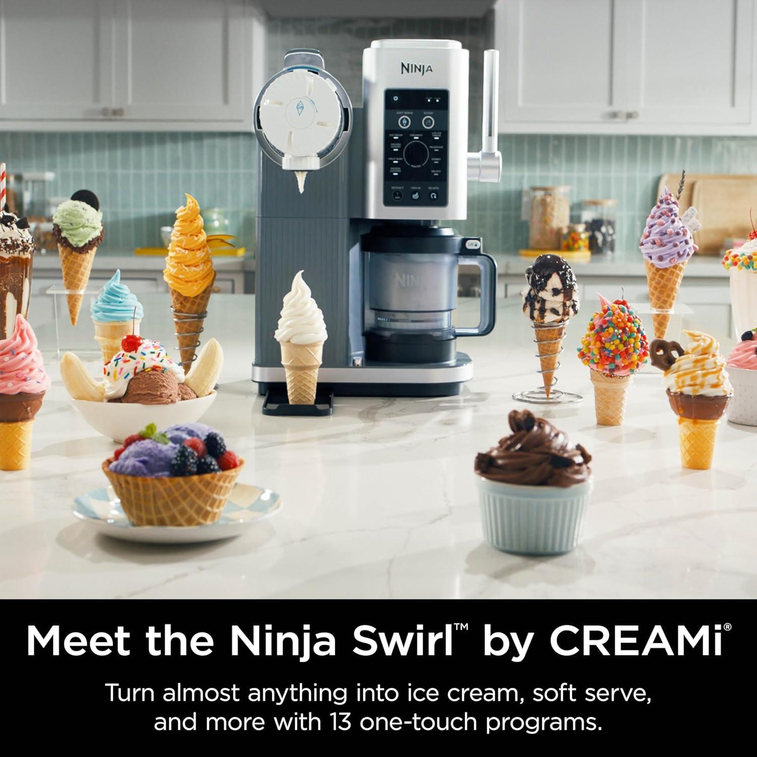 imageNinja Swirl by CREAMi Ice Cream and Soft Serve Maker Sorbet Milkshake Frozen Yogurt Low Calories Program ampamp More 13in1 Soft Serve Handle 2 CREAMi Swirl 16oz Pints NC701 Renewed
