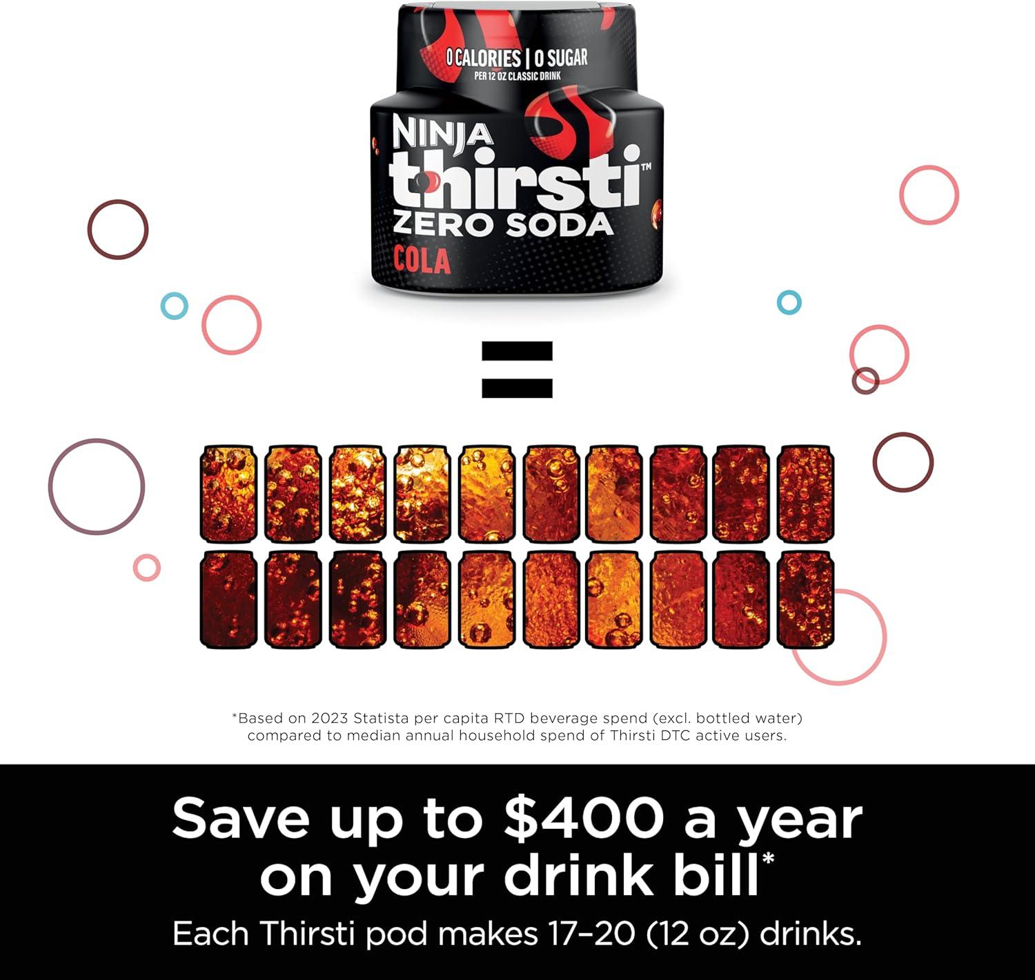 imageNinja Thirsti Max Custom Hydration System Soda Maker Sparkling Water Maker Custom Still ampamp Sparkling Drinks Compact Design With 60L CO Cylinder ampamp Flavored Water Drops Silver WC2002