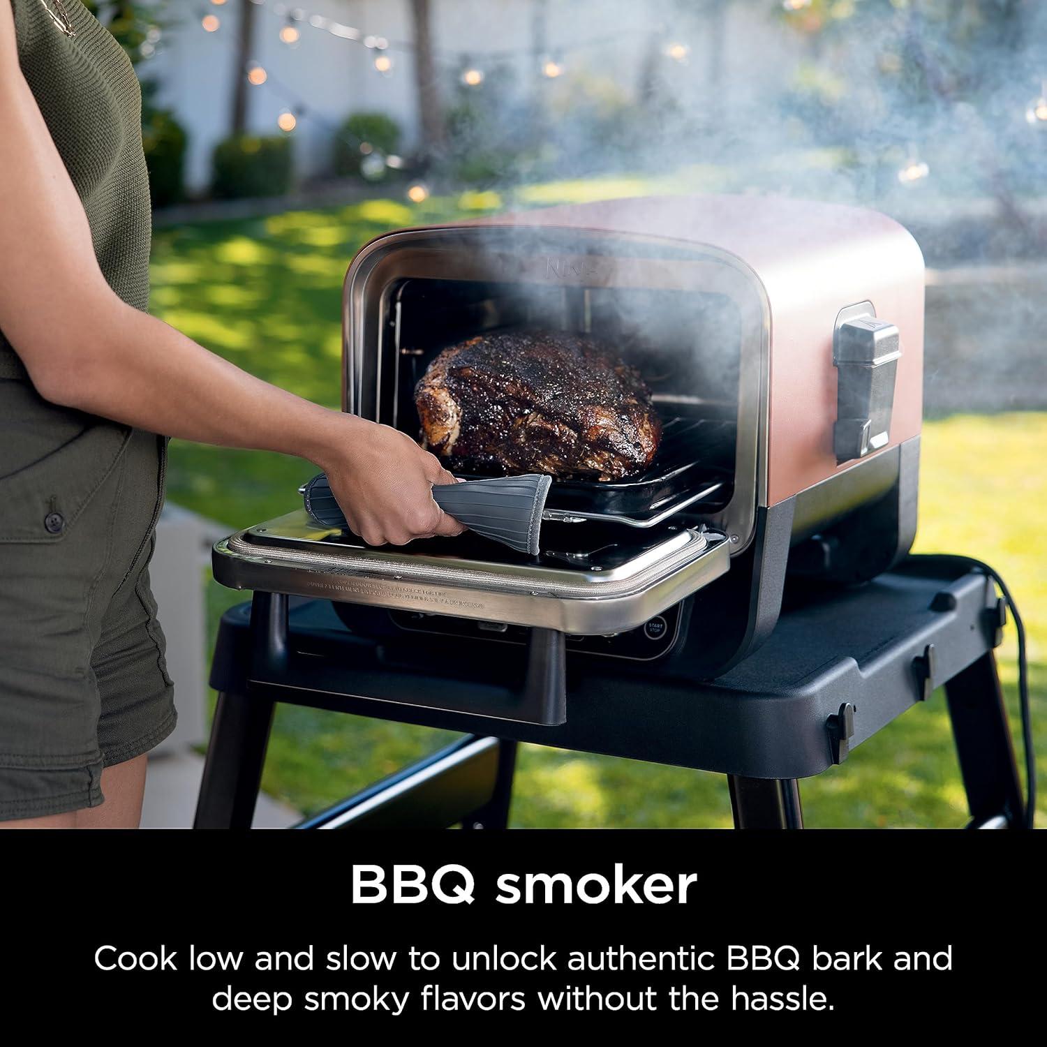 imageNinja Woodfire Outdoor Pizza Oven 8in1 Portable Electric Roaster Oven Heats up to 700F 5 Artisan Pizza Settings Integrated BBQ Smoker Box Includes Flavored Wood Pellets Terracotta RedPizza Oven Smoker