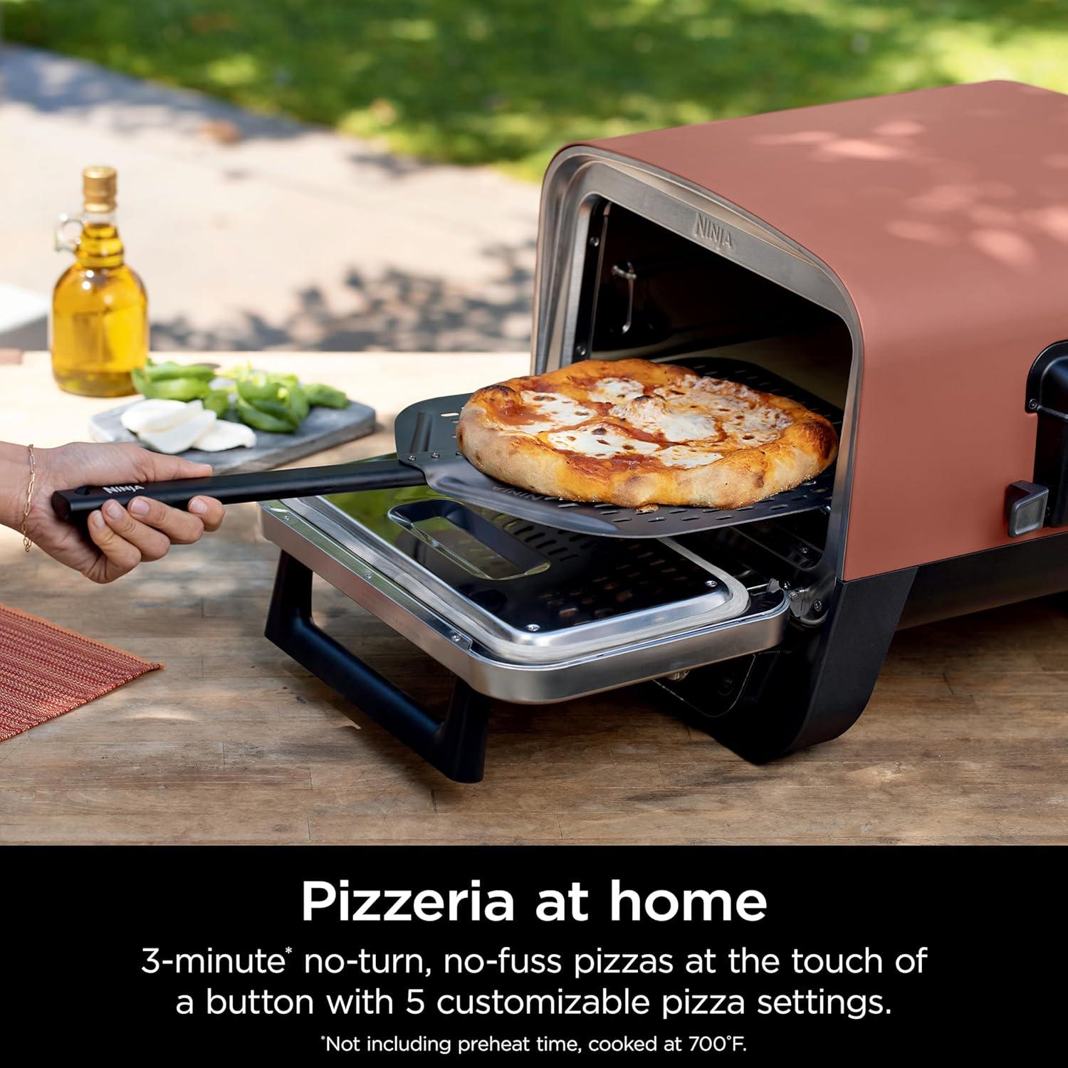 imageNinja Woodfire Outdoor Pizza Oven 8in1 Portable Electric Roaster Oven Heats up to 700F 5 Artisan Pizza Settings Integrated BBQ Smoker Box Includes Flavored Wood Pellets Terracotta RedPizza Oven Smoker