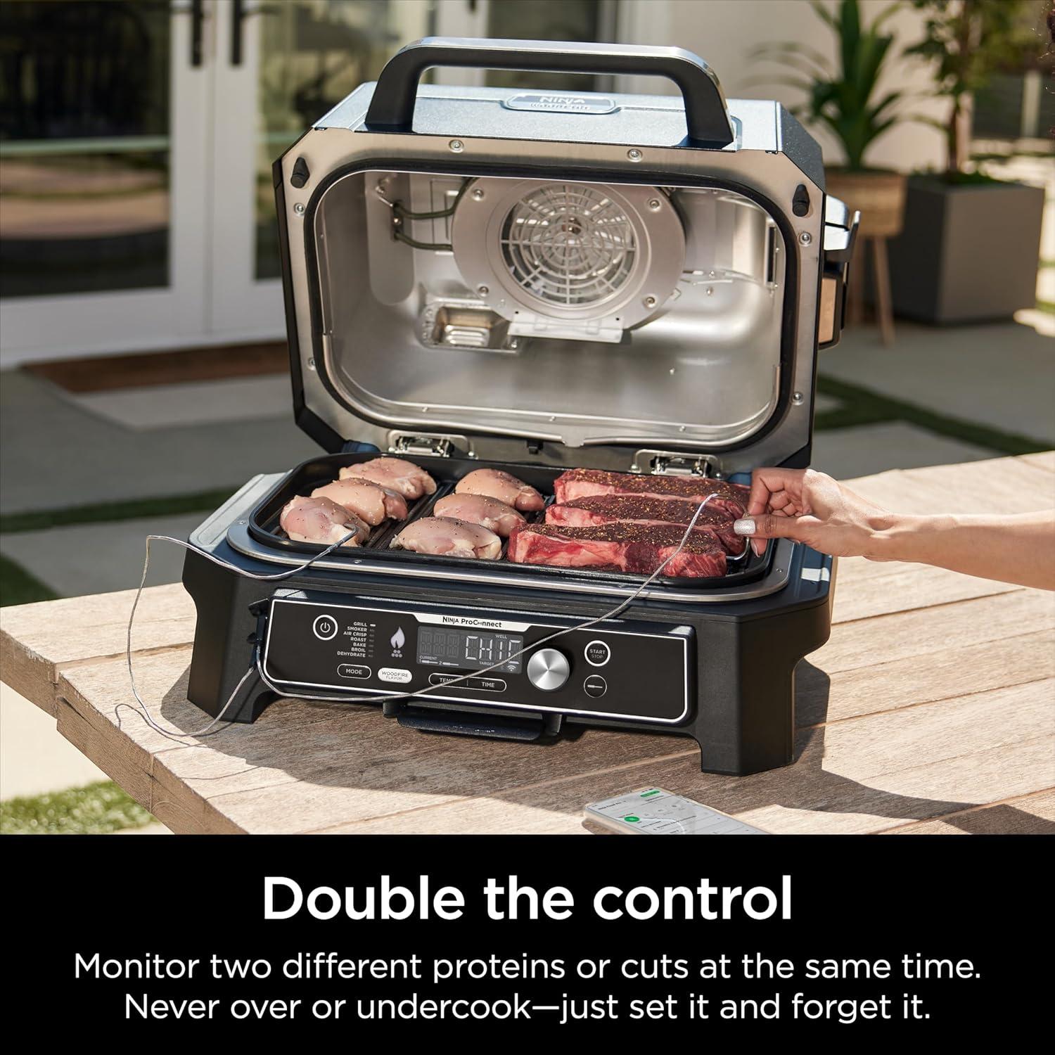 imageNinja XSKPROBEXL Woodfire Smart Thermometer Compatible with OG900 Series Additional Thermometer to Monitor Multiple Proteins Controlled Grilling and Smoking Includes Dual Storage Box BlackSilver