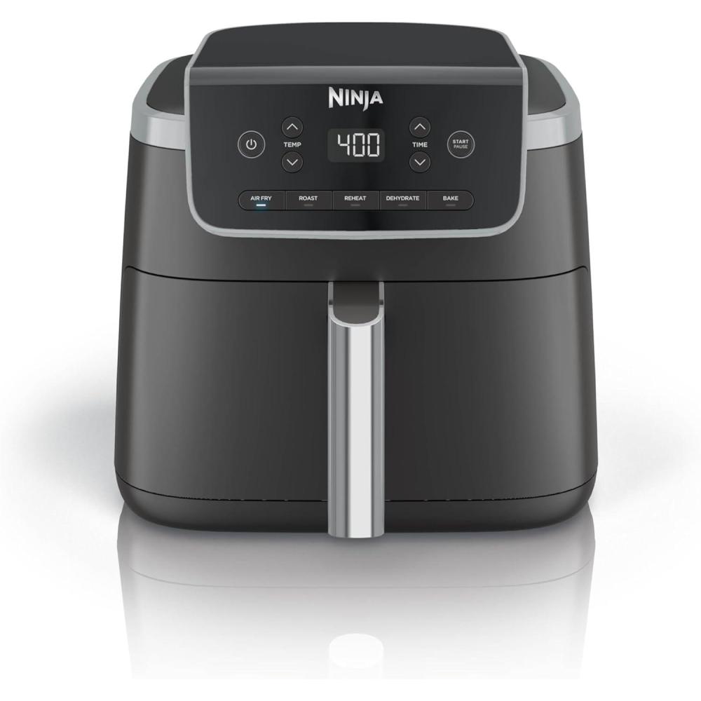 imageNinja Air Fryer 4in1 Pro Air Fry Roast Reheat Dehydrate 5QT Capacity fits up to 4lbs of French Fries 400F Max Temp Nonstick Basket ampamp Crisper Plate 120V Grey AF1415 QT MAX