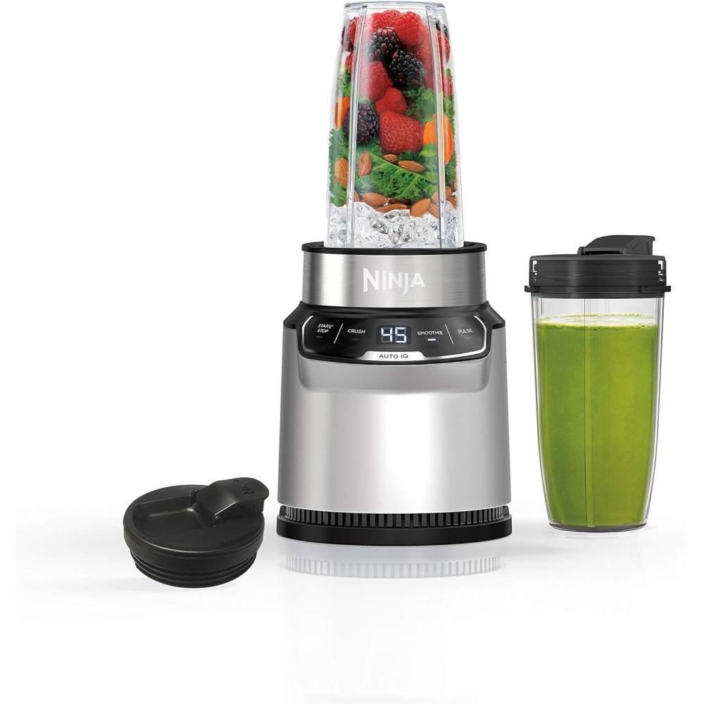 imageNinja Blender Nutri Pro Single Serve For Smoothies Salsa Shakes and Frozen Drinks Includes 2 Smoothie Cups ampamp Lids Crushes Ice Fruit ampamp Veggies Silver BN401Auto Blend