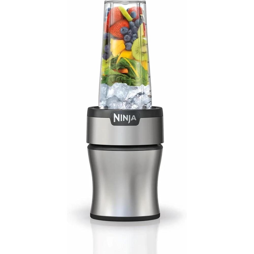 imageNinja Blender Nutri Pro Single Serve For Smoothies Salsa Shakes and Frozen Drinks Includes 2 Smoothie Cups ampamp Lids Crushes Ice Fruit ampamp Veggies Silver BN401Push to blend 3 cups