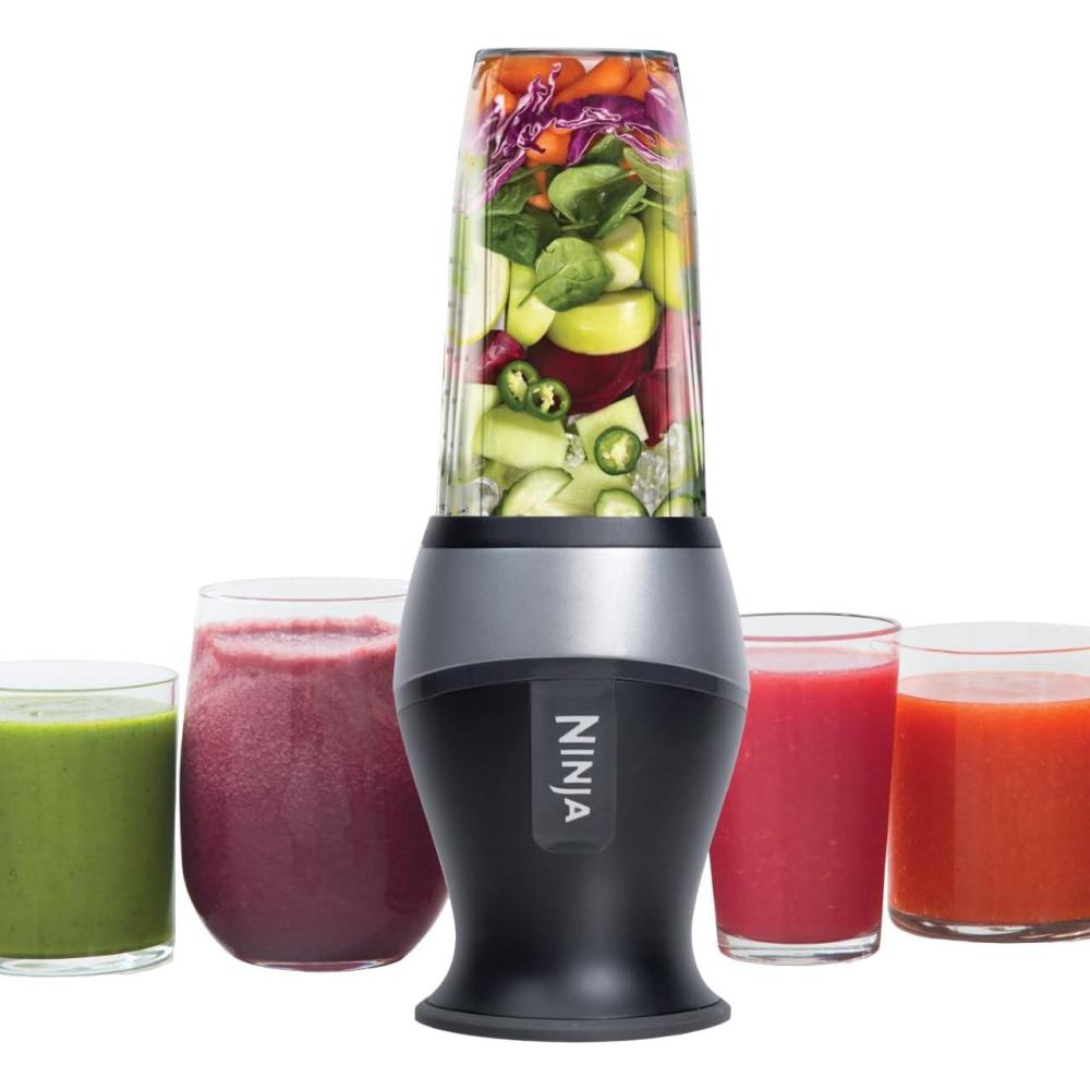 imageNinja Blender Nutri Pro Single Serve For Smoothies Salsa Shakes and Frozen Drinks Includes 2 Smoothie Cups ampamp Lids Crushes Ice Fruit ampamp Veggies Silver BN401Push to blend