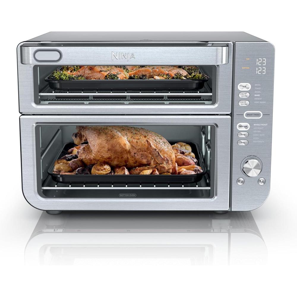 imageNinja Air Fryer ampamp Toaster Oven Double Stack XL Countertop Oven 12in1 Fits 45lb Chicken ampamp 6lbs of Wings SmartFinish Cook 2 Different Meals at the Same Time Stainless Steel DCT601