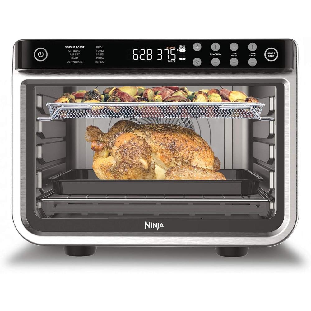 imageNinja Air Fryer ampamp Toaster Oven  Prestige Smart XL Countertop Oven  Bakes up to 20 Cookies Fits up to a 12lb Turkey  Pizza Toast Bake Air Fry ampamp Reheat  1800 Watts  Stainless Steel  DT50110in1