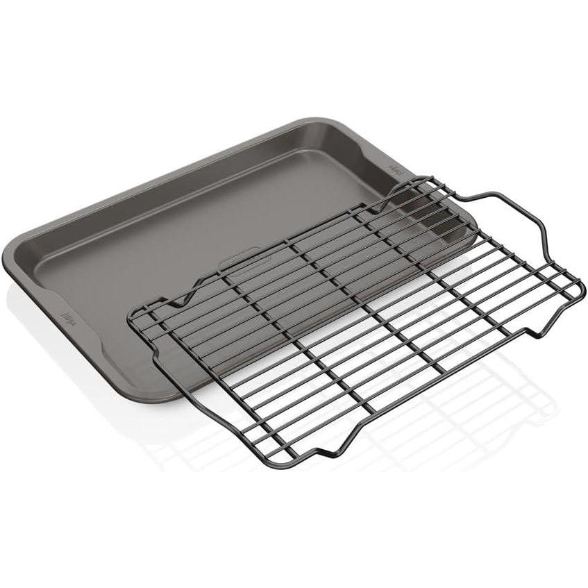 imageNinja B32002 Foodi NeverStick Premium 2Piece Baking Sheet Set Nonstick Oven Safe up to 500F with 9 x 13 inch Sheet ampamp 11 x 17 inch Sheet Dishwasher Safe GreyCookie Pan Cooling Rack