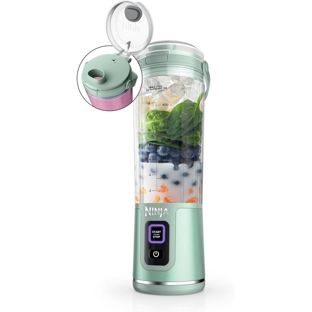 imageNinja BC151CR Blast Portable Blender Cordless 18oz Vessel Personal Blenderfor Shakes ampamp Smoothies BPA Free LeakproofLid ampamp Sip Spout USBC Rechargeable Dishwasher Safe Parts Cranberry RedMint