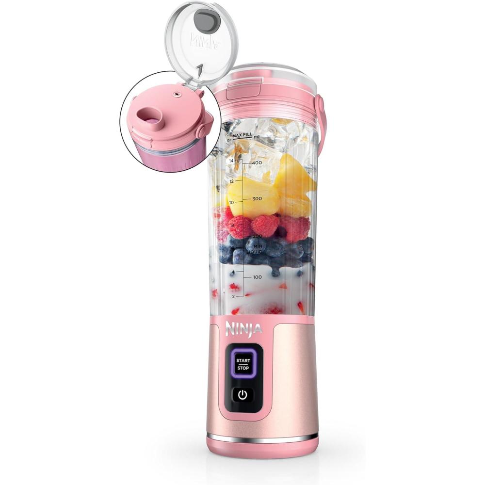 imageNinja BC151CR Blast Portable Blender Cordless 18oz Vessel Personal Blenderfor Shakes ampamp Smoothies BPA Free LeakproofLid ampamp Sip Spout USBC Rechargeable Dishwasher Safe Parts Cranberry RedPink