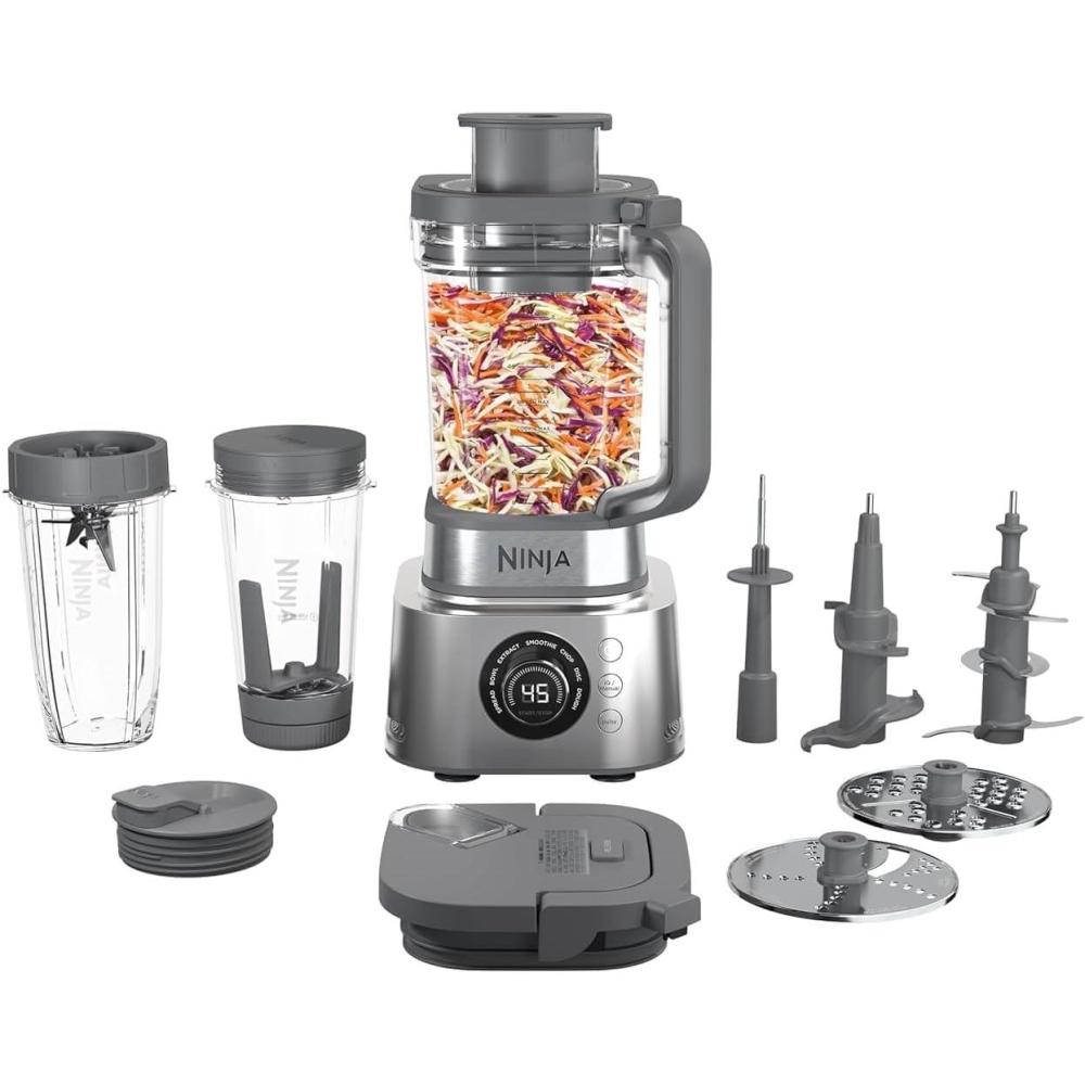 imageNinja Blender ampamp Food Processor Combo Foodi Power Blender System for Smoothies Bowls Spreads ampamp Shakes 6 Functions 72oz Pitcher ToGo Cups Silver SS4011600 Peak Watts