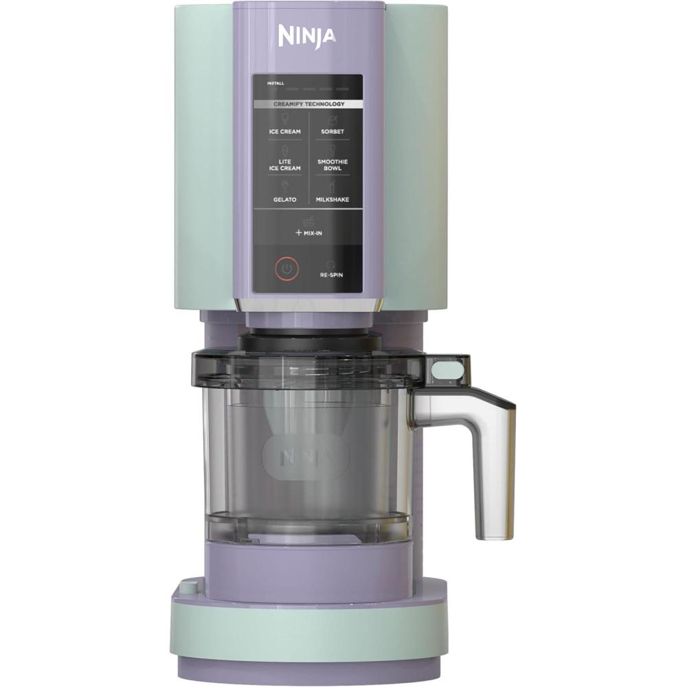 imageNinja CREAMi Ice Cream Maker for Gelato Mixins Milkshakes Sorbet Smoothie Bowls 7 OneTouch Programs with 2 Pint Containers ampamp Lids Compact Size Perfect for Kids Orange Mango NC301AOBlueberry Mint