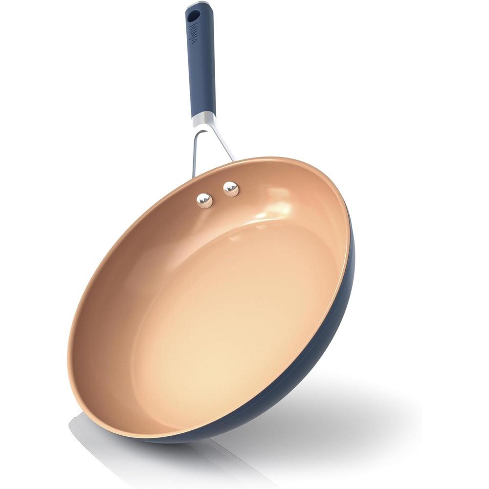 imageNinja Ceramic Cookware Set Extended Life 11Piece Kitchen Cookware Sets with Comfort Grip Nonstick Fry Pans Pots PTFE Free Oven ampamp Dishwasher Safe Stovetop Compatible Navy Blue CW490111025 Blue Fry Pan