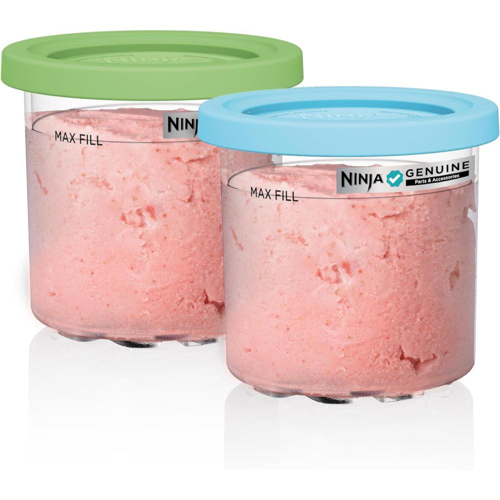 imageNinja Creami Pints 4 Pack Compatible with NC299AMZ ampamp NC300s Series Creami Ice Cream Makers Genuine Ninja Pint BPAFree ampamp Dishwasher Safe Color Lids ClearGreyLimePinkAqua XSKPLD4BCD2 Pack