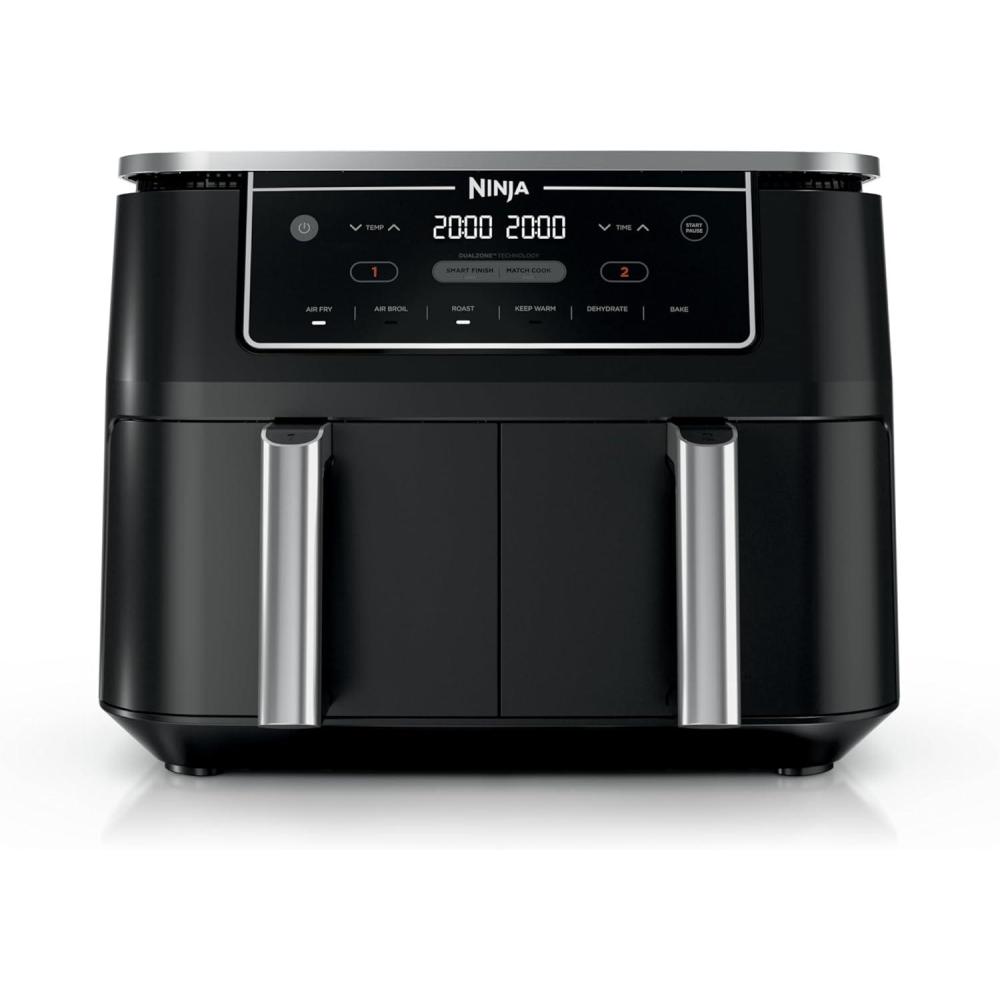 imageNinja DZ201 Foodi 8 Quart 6in1 DualZone 2Basket Air Fryer with 2 Independent Frying Baskets Match Cook ampamp Smart Finish to Roast Broil Dehydrate ampamp More for Quick Easy Meals Grey10QT BLACK