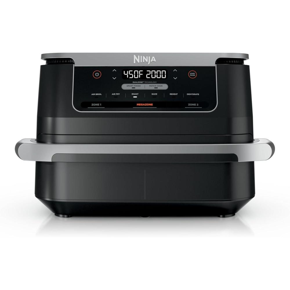imageNinja DZ201 Foodi 8 Quart 6in1 DualZone 2Basket Air Fryer with 2 Independent Frying Baskets Match Cook ampamp Smart Finish to Roast Broil Dehydrate ampamp More for Quick Easy Meals Grey7QT BLACK