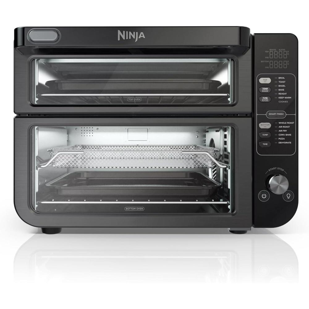 imageNinja Double Oven with FlexDoor FlavorSeal ampamp Smart Finish Air Fry Bake Roast Toast Fry Pizza Convection Oven 13in1 Black DCT402BK