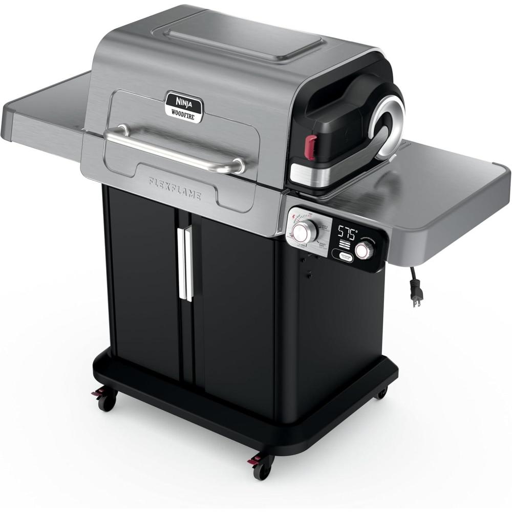 imageNinja FlexFlame Grill and Smoker Electric and Propane Grill Roaster BBQ Grill 5in1 Cooking System 3 Burner Digital Control Outdoor Cooking Griddle Pizza Maker Stainless Steel PG301PG301