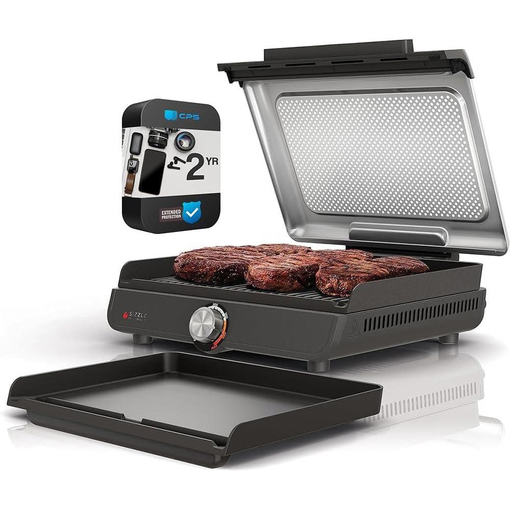 imageNinja GR101 Sizzle Smokeless Indoor Grill ampamp Griddle Renewed Bundle with 2 YR CPS Enhanced Protection Pack