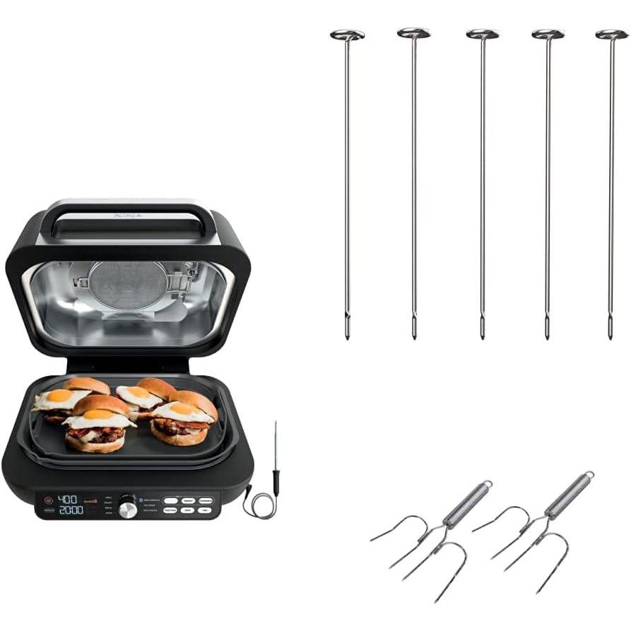 imageNinja IG651 Foodi Smart XL Pro 7in1 Indoor GrillGriddle Combo Black with 120KY300 Foodi Grill Kebab Skewers 725 Inches Stainless Steel and Roasting Lifters 2 piece stainless steelGrill Roasting Lifter Kebob Set