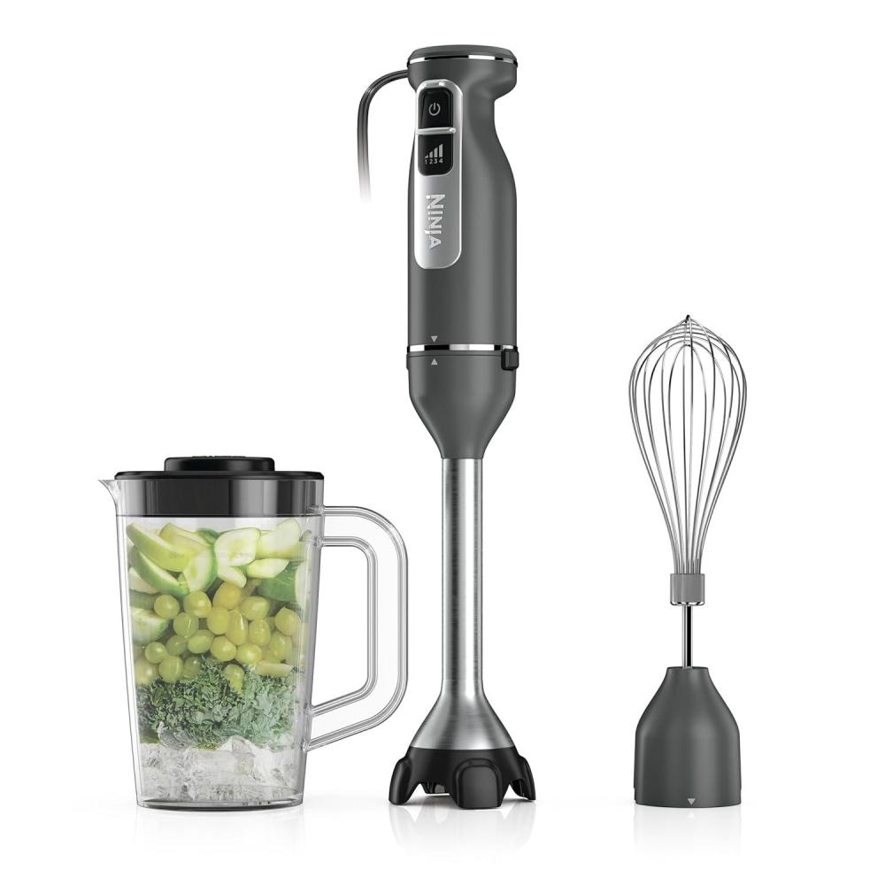 imageNinja Immersion Blender and Whisk Hand Stick Blender 4 speeds with SplatterShield and PanProtect 4Cup Blending Vessel Dishwasher Safe 5ft Cord Ergonomic Dark Gray CI201GY