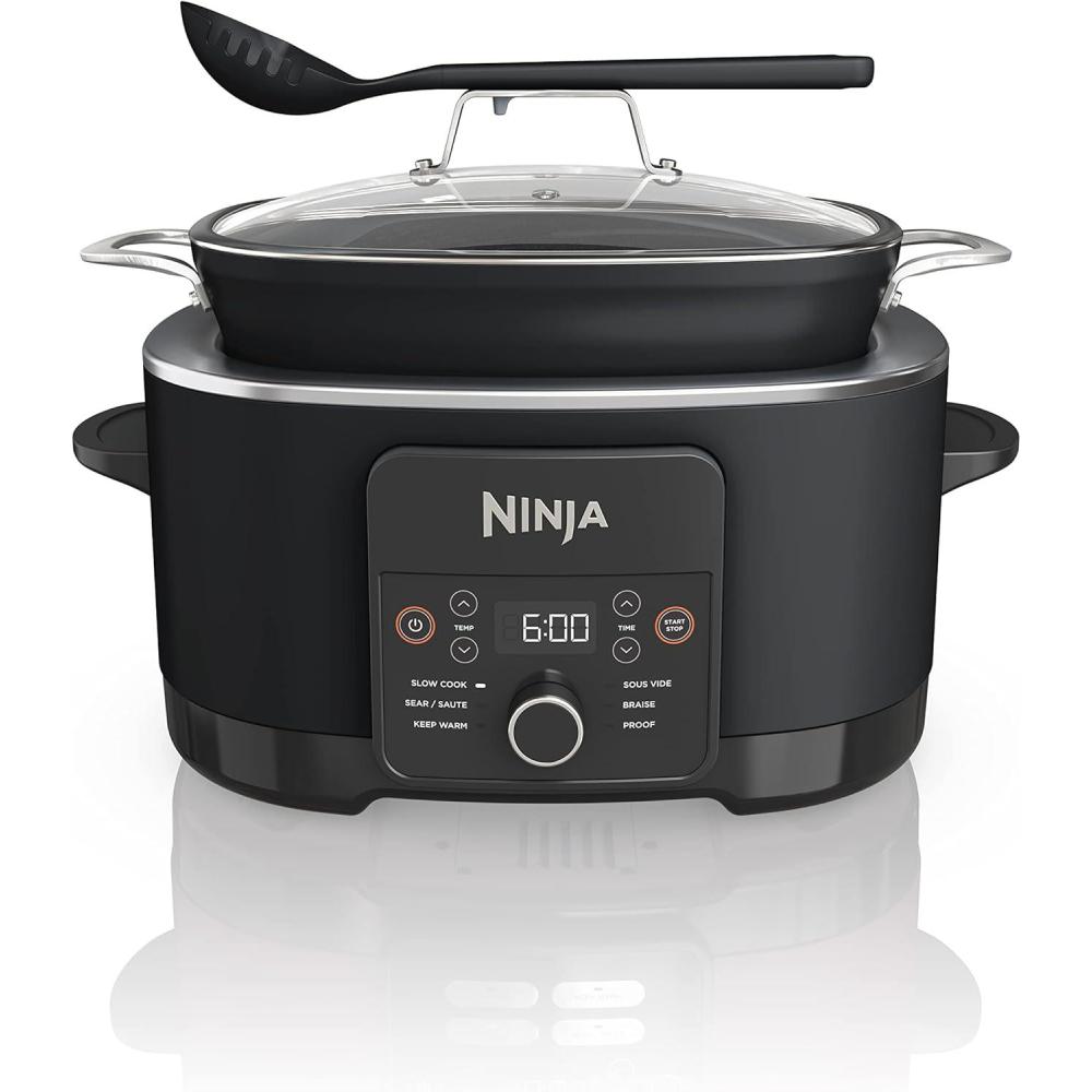 imageNinja MC1001 Foodi PossibleCooker PRO 85 Quart MultiCooker with 8in1 Slow Cooker Dutch Oven Steamer Glass Lid Integrated Spoon Nonstick Oven Safe Pot to 500F Sea Salt GrayBlack