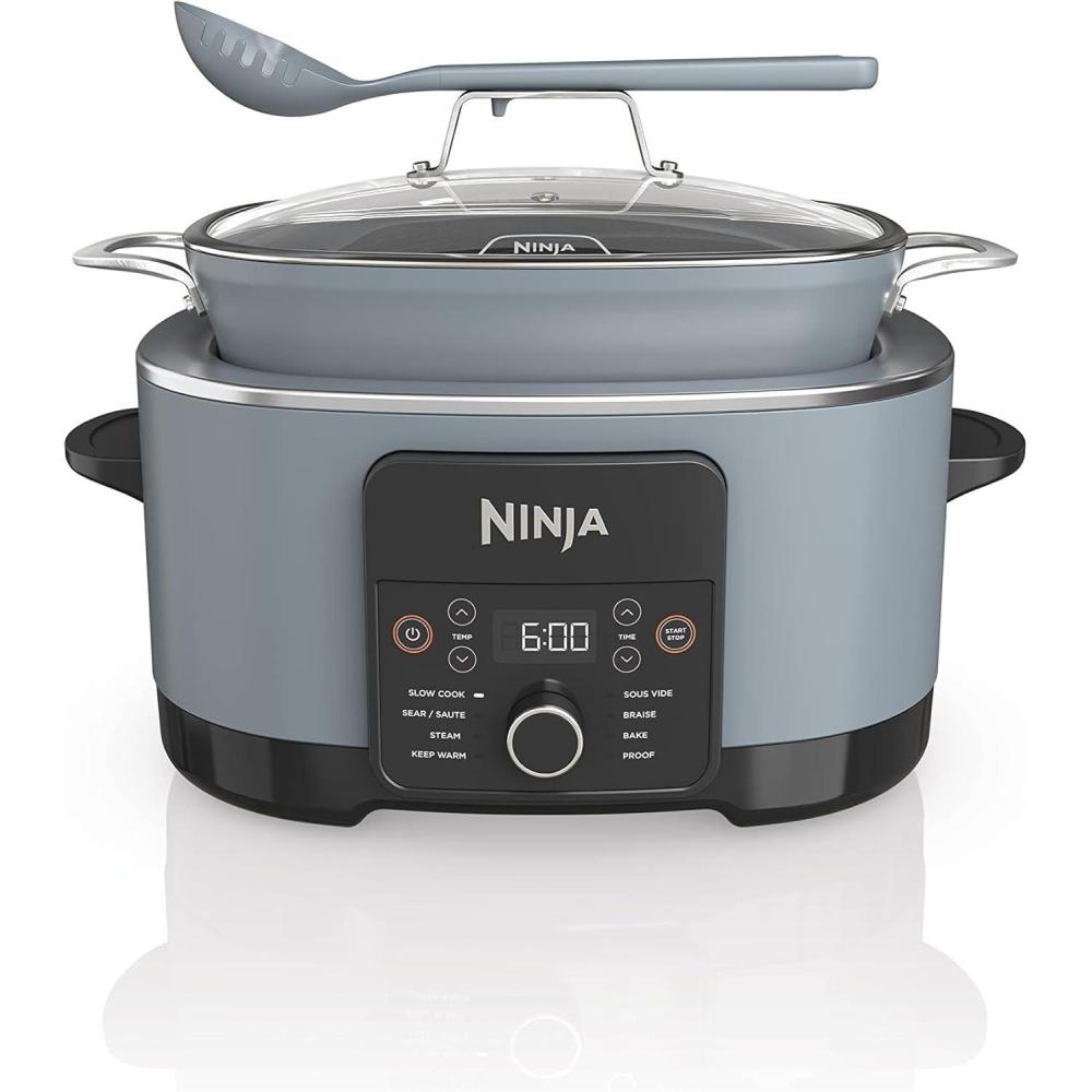 imageNinja MC1001 Foodi PossibleCooker PRO 85 Quart MultiCooker with 8in1 Slow Cooker Dutch Oven Steamer Glass Lid Integrated Spoon Nonstick Oven Safe Pot to 500F Sea Salt GraySea Salt Gray