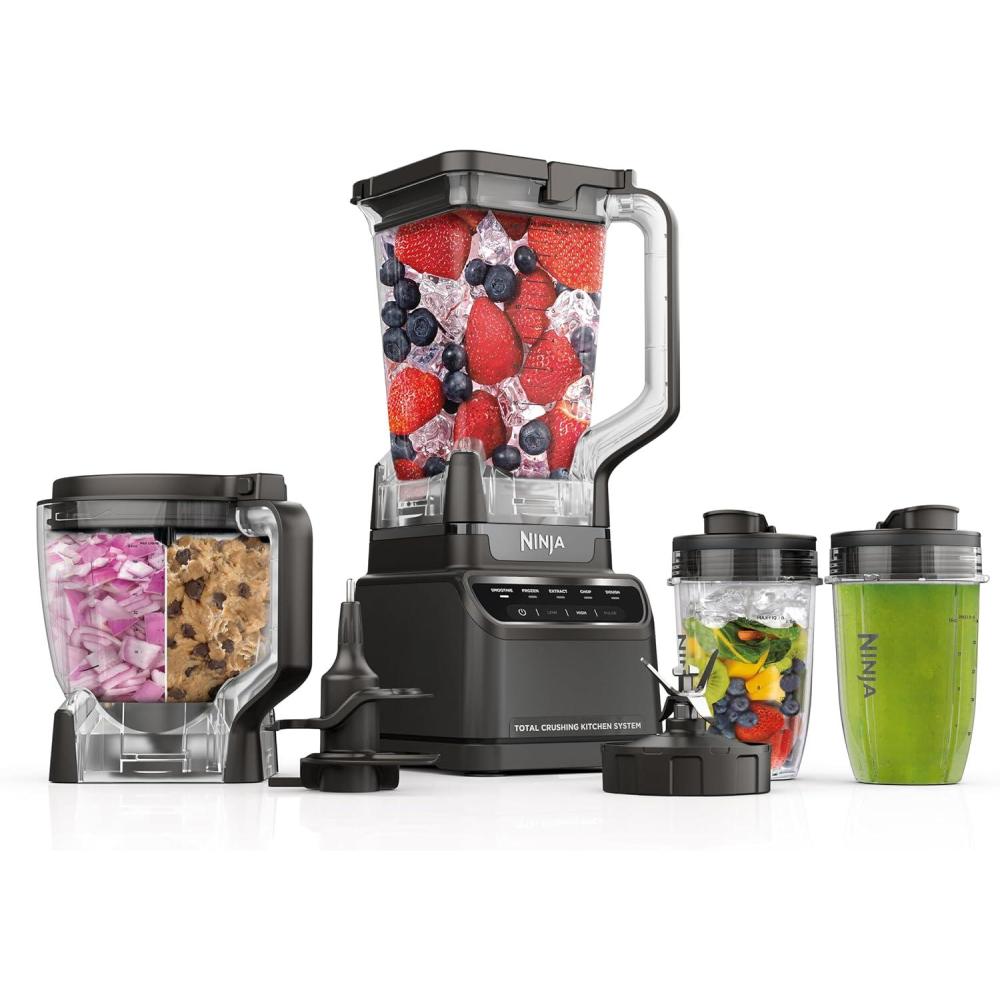 imageNinja Mega Kitchen System 1500W 72 oz FullSize Blender ampamp 8Cup Food Processor with 2 16 oz ToGo Cups Total Crushing Technology  Smoothies Ice Crushing Purees Dough ampamp More Black BL770PitcherBowl2 18oz Cups