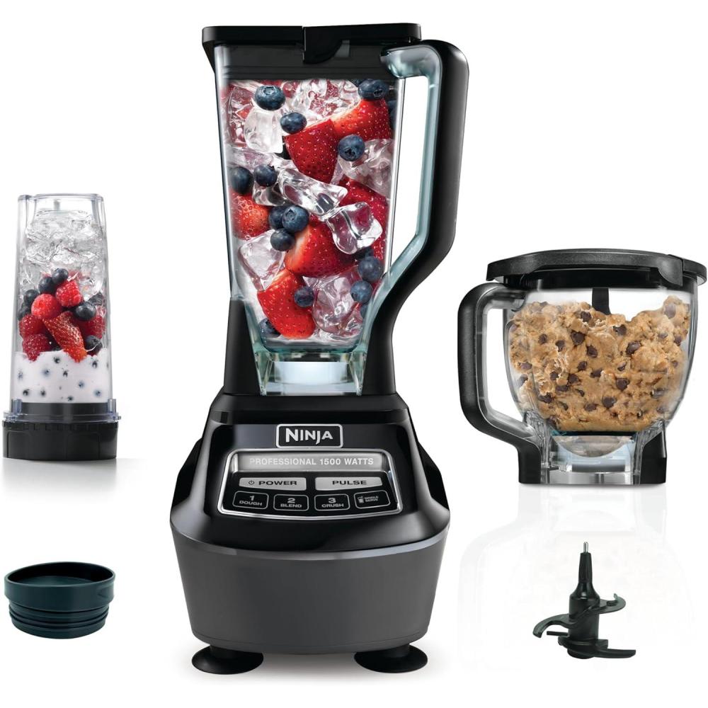 imageNinja Mega Kitchen System 1500W 72 oz FullSize Blender ampamp 8Cup Food Processor with 2 16 oz ToGo Cups Total Crushing Technology Smoothies Ice Crushing Purees Dough ampamp More Black BL770PitcherBowl1 16oz Cup