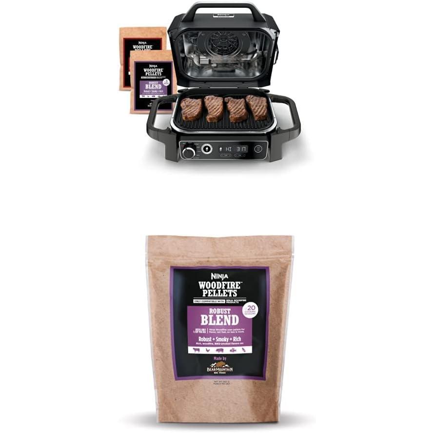 imageNinja OG751 Woodfire Pro Outdoor Grill with BuiltIn Thermometer 7in1 Master Grill BBQ SmokerampampOutdoor Air Fryer plus BakeRoast DehydrateampampBroilWoodfire Technologywith All Purpose Blend Pellets2lb Robust  Sample Pellets