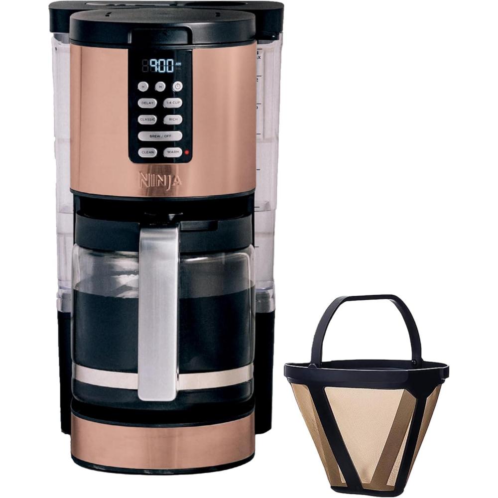 imageNinja Programmable XL 14Cup Coffee Maker PRO with Permanent Filter 2 Brew Styles Classic ampamp Rich Delay Brew Freshness Timer ampamp Keep Warm Dishwasher Safe Copper DCM201CPCopper