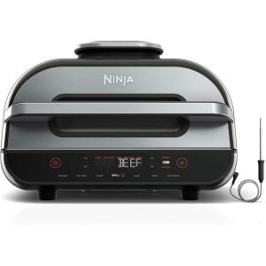 Ninja | Indoor Grill and Air Fryer| Foodi Smart XL | 6-in-1 Grill, Air Fry, Roast, Bake, Broil, Dehydrate & Crisp |Smart Thermometer & Splatter Shield | Dishwasher Safe Parts | Black/Silver | FG551(6-in-1 With Thermometer)